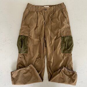 by Anthropologie Casual Hi Rise Barrel Style Cotton Cargo Pants Tan Green Sz 29